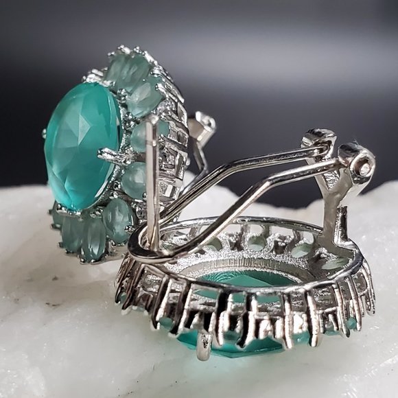 Silver 925 Designer Earrings Natural Blue Chalcedony Gems Designer Silversmith - Picture 2 of 9